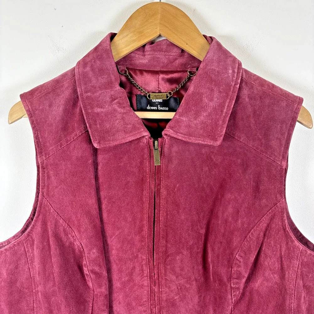Dennis Basso Suede Vest Womens Sz 1X Plus Genuine Leather Wine Burgundy Full Zip